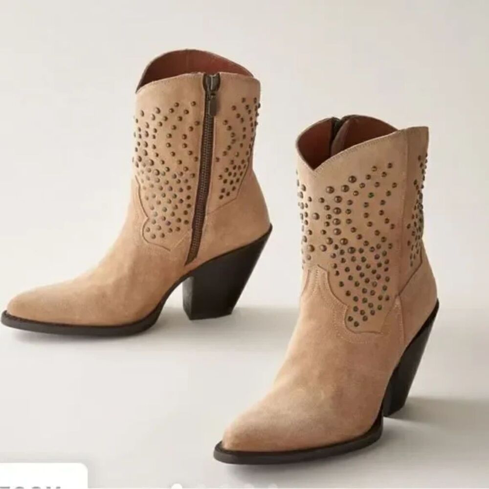 DAN POST nwt 7.5 Womens Studded Ankle Western zip boot tan leather stud suede